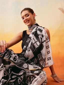 Silk Land - Printed Chanderi Cotton Saree with Unstitched Blouse