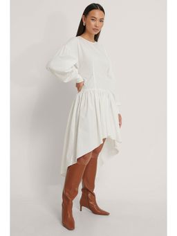NA-KD - Long Sleeve Asymmetric Skirt Dress White