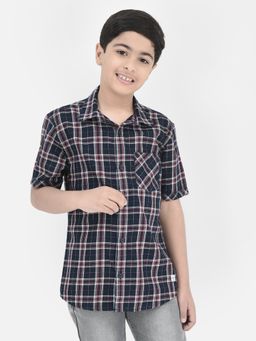 CRIMSOUNE CLUB - Boys Navy Blue Tartan Checked Shirt