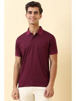 Allen Solly - Men Maroon Print Polo Neck T-Shirt