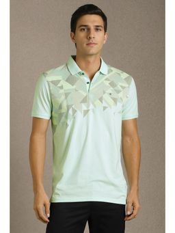 Louis Philippe - Men Green Print Polo Neck T-Shirt