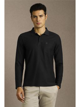 Louis Philippe - Men Black Self Design Polo Neck T-Shirt