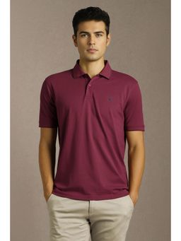 Louis Philippe - Men Maroon Solid Polo Neck T-Shirt