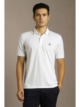 Louis Philippe - Men White Solid Polo Neck T-Shirt