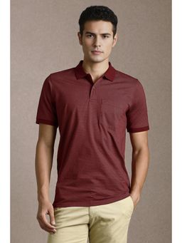 Louis Philippe - Men Maroon Print Polo Neck T-Shirt