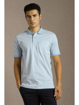 Louis Philippe - Men Light Blue Print Polo Neck T-Shirt