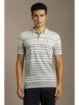 Louis Philippe - Men Grey Stripe Polo Neck T-Shirt