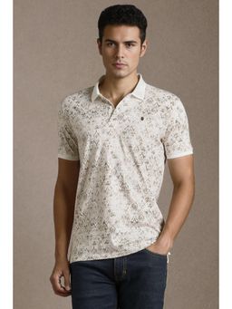 Louis Philippe - Men White Print Polo Neck T-Shirt