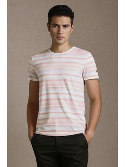Louis Philippe - Men White Stripe Crew Neck T-Shirt