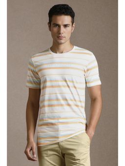 Louis Philippe - Men White Stripe Crew Neck T-Shirt