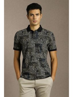 Louis Philippe - Men Black Print Polo Neck T-Shirt