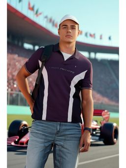 Louis Philippe - Men Purple Print Polo Neck T-Shirt