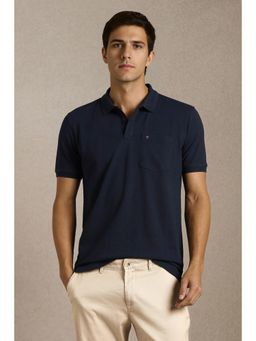 Louis Philippe - Men Navy Blue Solid Polo Neck T-Shirt