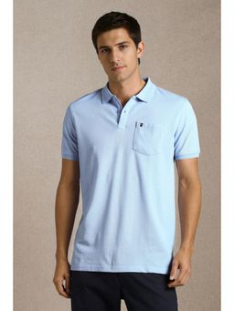 Louis Philippe - Men Light Blue Solid Polo Neck T-Shirt