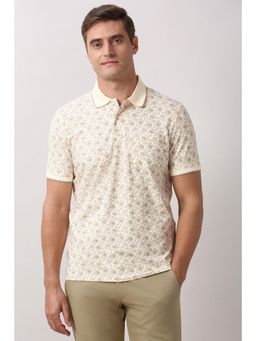 Peter England - Men Beige Print Polo Neck T-Shirt
