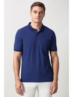 Peter England - Men Blue Print Polo Neck T-Shirt