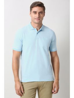 Peter England - Men Light Blue Print Polo Neck T-Shirt