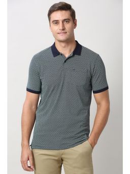 Peter England - Men Navy Blue Print Polo Neck T-Shirt