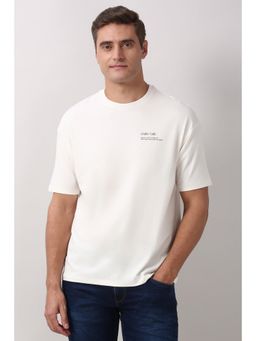 Peter England - Men White Graphic Print Round Crew Neck T-Shirt