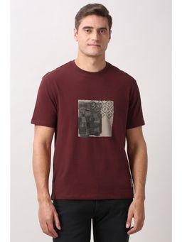 Peter England - Men Maroon Graphic Print Round Crew Neck T-Shirt