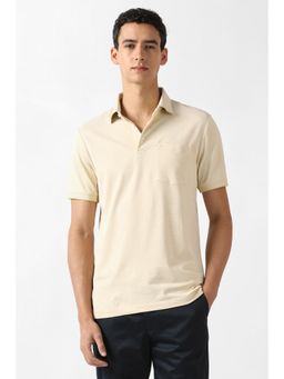 Van Heusen - Men Beige Textured Polo Neck T-Shirt
