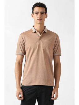 Van Heusen - Men Brown Textured Polo Neck T-Shirt