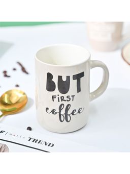 Voncasa - Ceramic Mug (But First Coffee) 420 Ml, White
