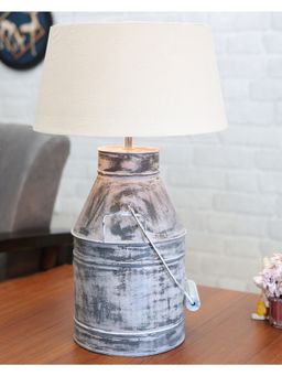 Homesake - Whitewash Milk Can Table Lamp Khadi shade
