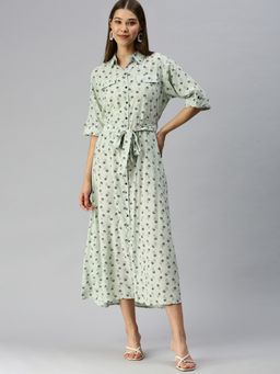 SHOWOFF - Women Geometric Green Shirt Dress