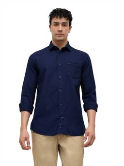 ColorPlus - Men Slim Fit Self Design Dark Indigo Shirt