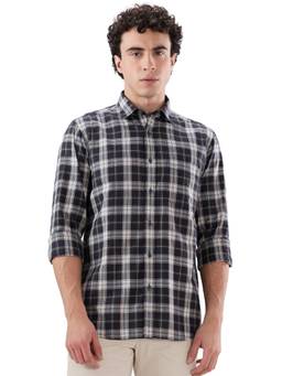 ColorPlus - Men Regular Fit Checkered Dark Black Shirt