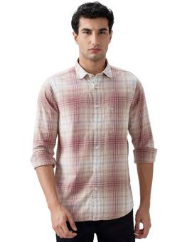 ColorPlus - Men Regular Fit Checkered Medium Maroon Shirt