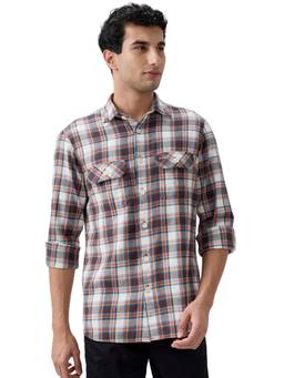 ColorPlus - Men Regular Fit Checkered Medium Brown Shirt