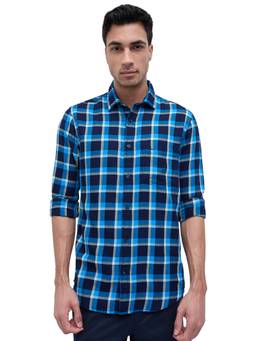 ColorPlus - Men Regular Fit Checkered Medium Blue Shirt