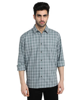 ColorPlus - Men Comfort Fit Checkered Medium Grey Shirt