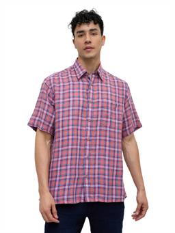 ColorPlus - Men Comfort Fit Checkered Medium Red Shirt