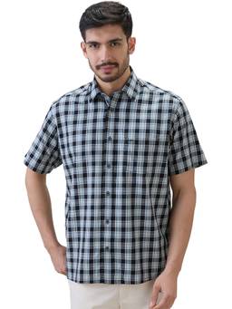 ColorPlus - Men Comfort Fit Checkered Black Shirt