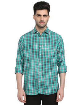 ColorPlus - Men Tailored Fit Checkered Dark Green Shirt