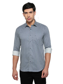 ColorPlus - Men Regular Fit Printed Medium Blue Shirt