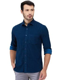ColorPlus - Men Regular Fit Printed Medium Blue Shirt