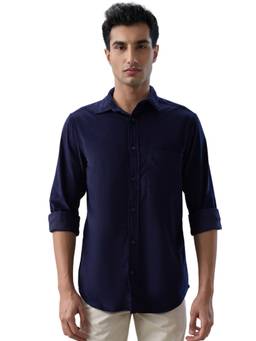 ColorPlus - Men Regular Fit Solid Dark Blue Shirt