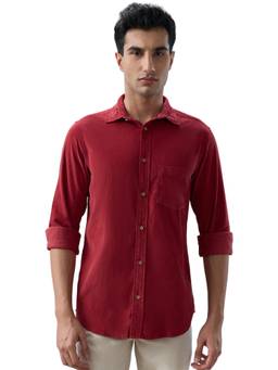 ColorPlus - Men Regular Fit Solid Medium Red Shirt