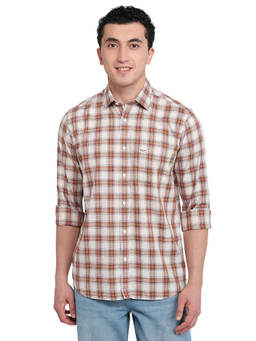 ColorPlus - Men Medium Brown Regular Fit Checkered Shirt