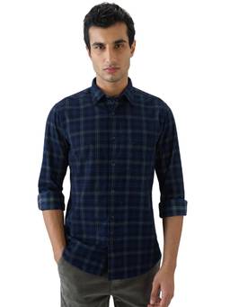ColorPlus - Men Regular Fit Checkered Dark Blue Shirt