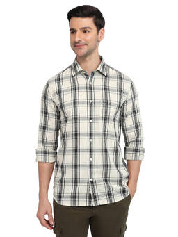 ColorPlus - Men Regular Fit Checkered Medium Beige Shirt