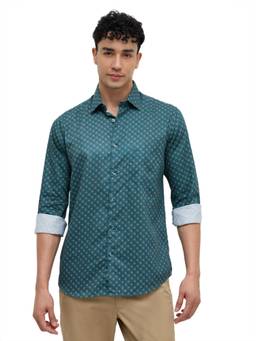 ColorPlus - Men Medium Green Regular Fit Printed Shirt