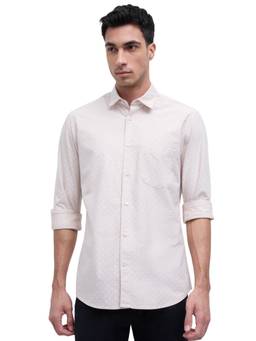 ColorPlus - Men Regular Fit Printed Medium Beige Shirt