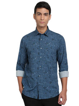 ColorPlus - Men Regular Fit Printed Dark Blue Shirt