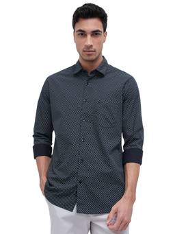 ColorPlus - Men Regular Fit Printed Black Shirt