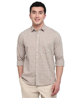 ColorPlus - Men Regular Fit Checkered Medium Beige Shirt